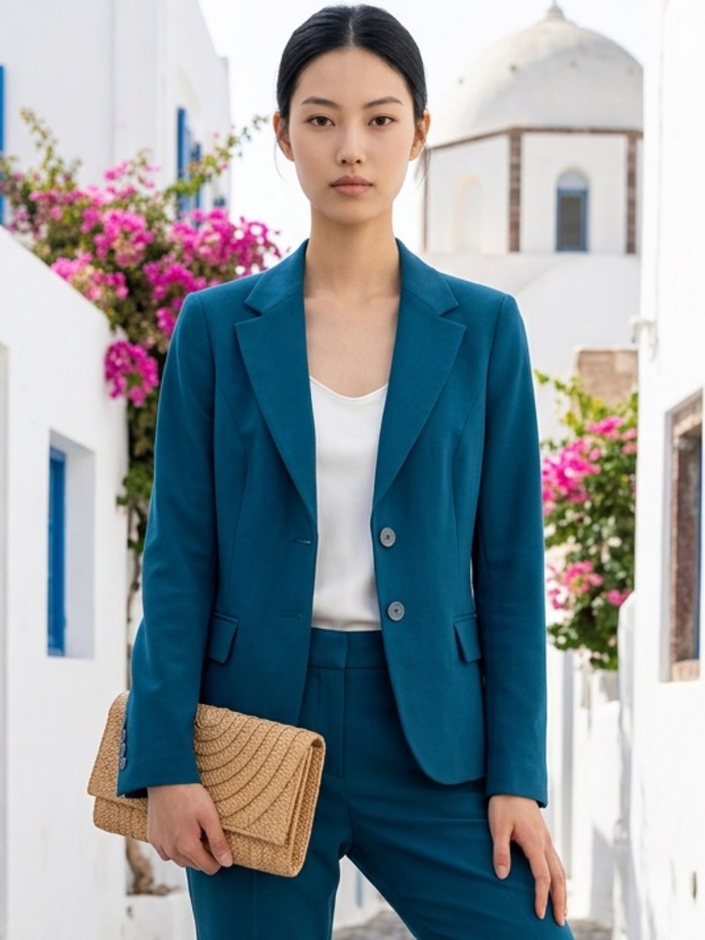 New York & Company Women’s Blue One-Button Lined Blazer w/ Pockets Size 6